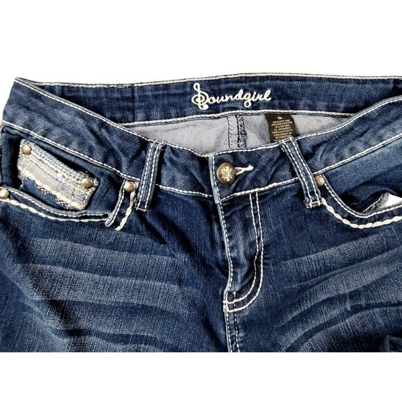 Womens Jeans Fancy Stitching Lace Pocket Stretch Western Juniors Size 9  JH1191 - Picture 4 of 4